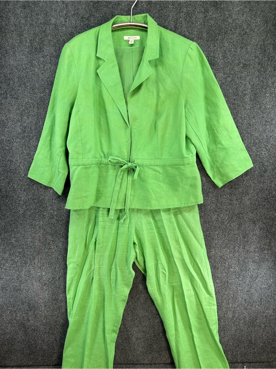 JM Collection Pants - JM Collection Womens Green 100% Linen 2pc Set Blazer Sz 16 Cropped Pants Sz 14